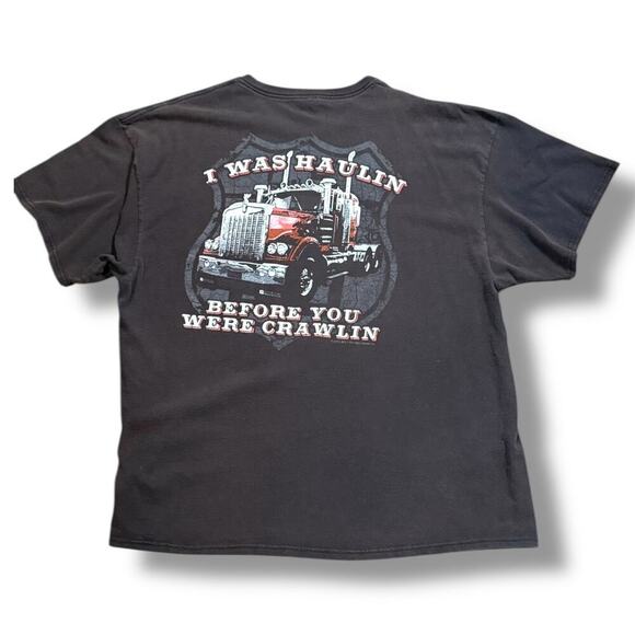 Y2K I was Haulin Before You Were Crawlin Washed Black T-Shirt Trucker 2XL FLAWS - Picture 1 of 7